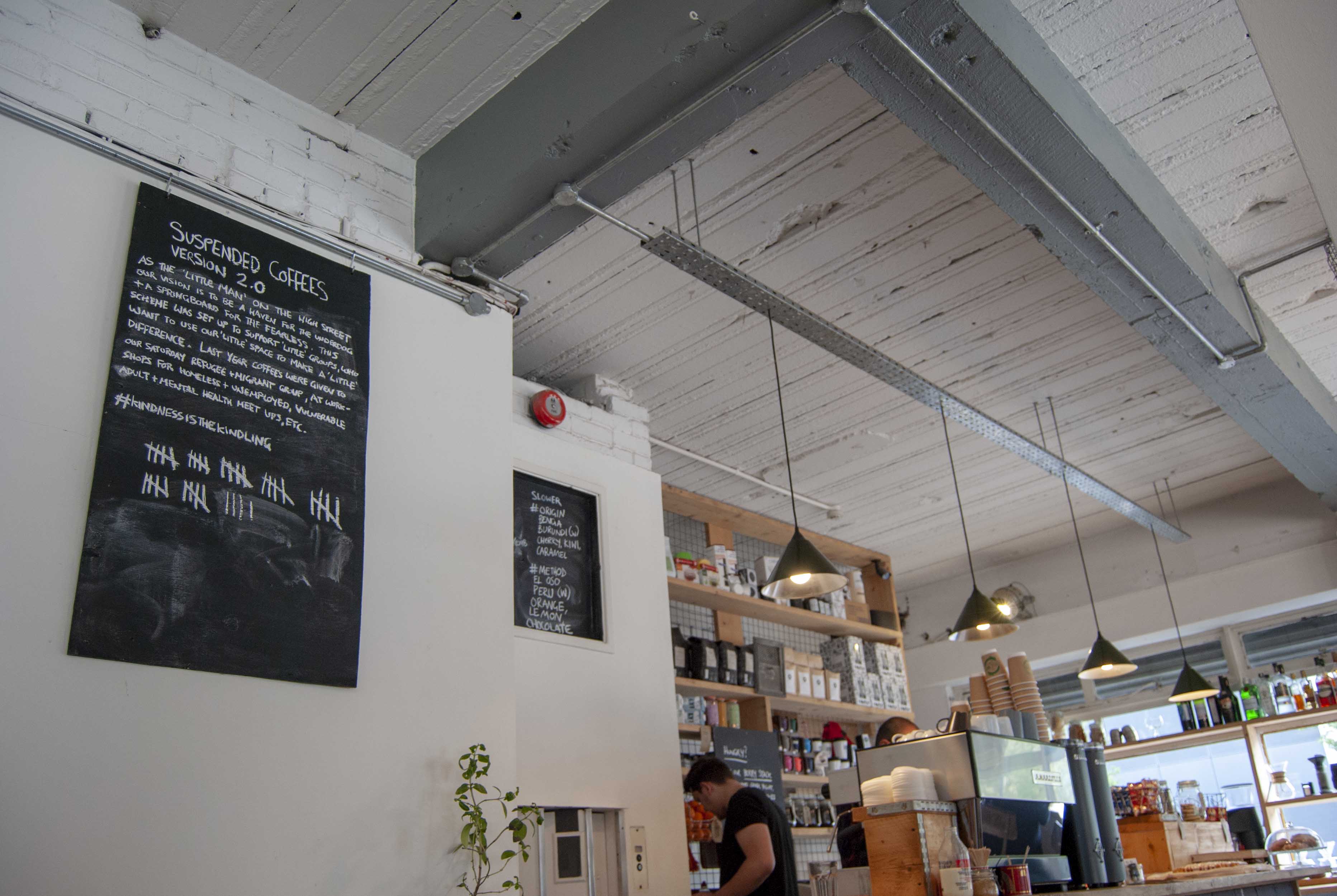 The Little Man Coffee co.'s blackboard, where customers can mark the suspended coffees